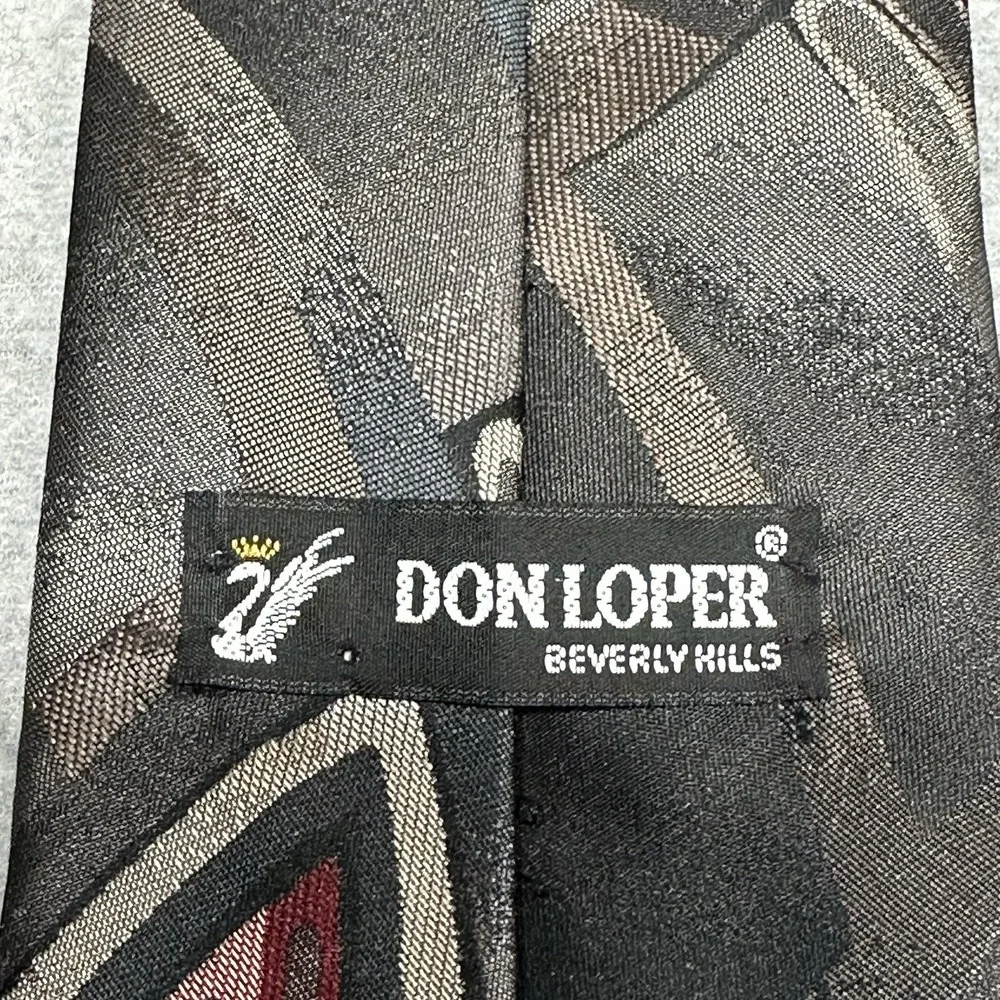 VTG‎ Don Lopez Beverly Hills Neck Tie Black Polyester Silk Blend Abstract Print